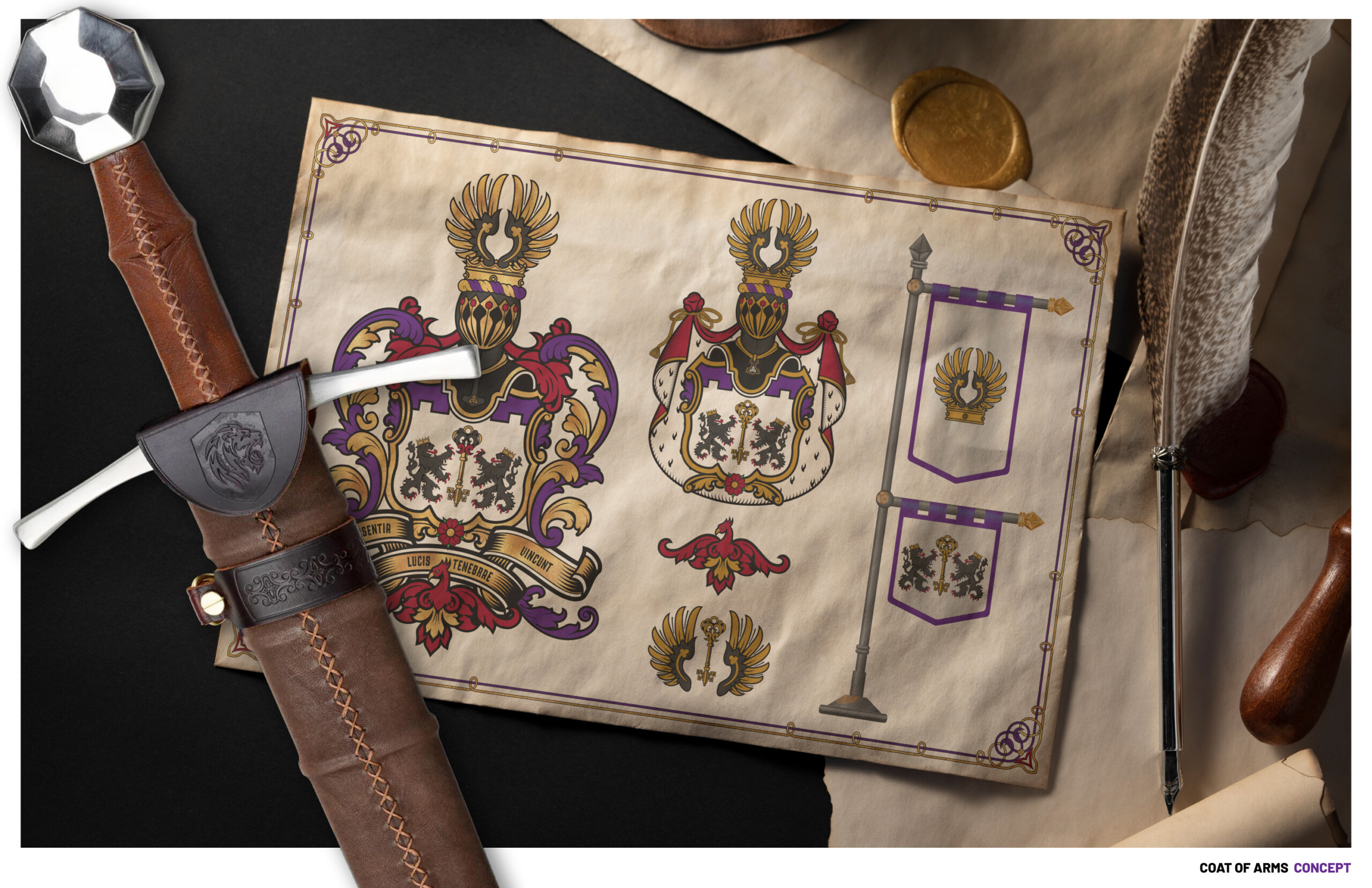 Coat of arms design on parchment