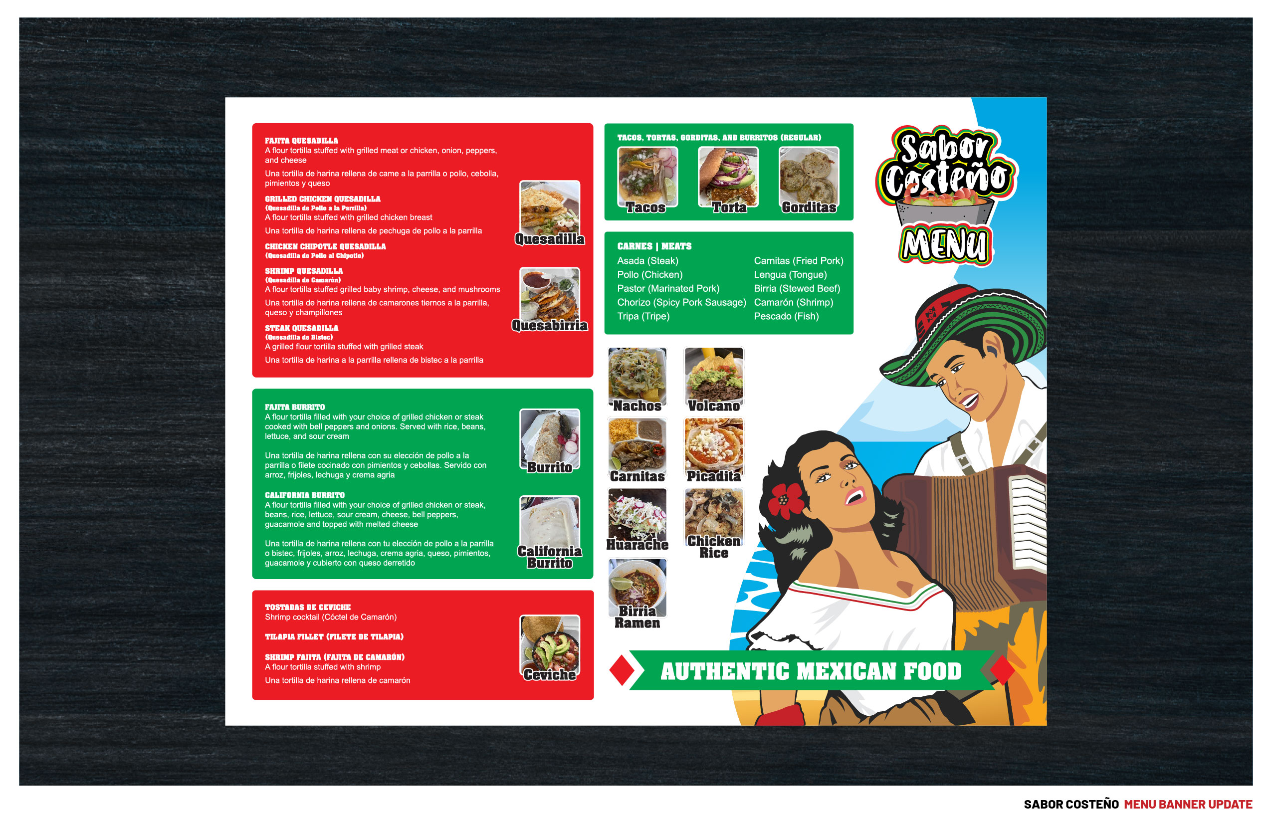 Sabor Costeño Menu Banner Update